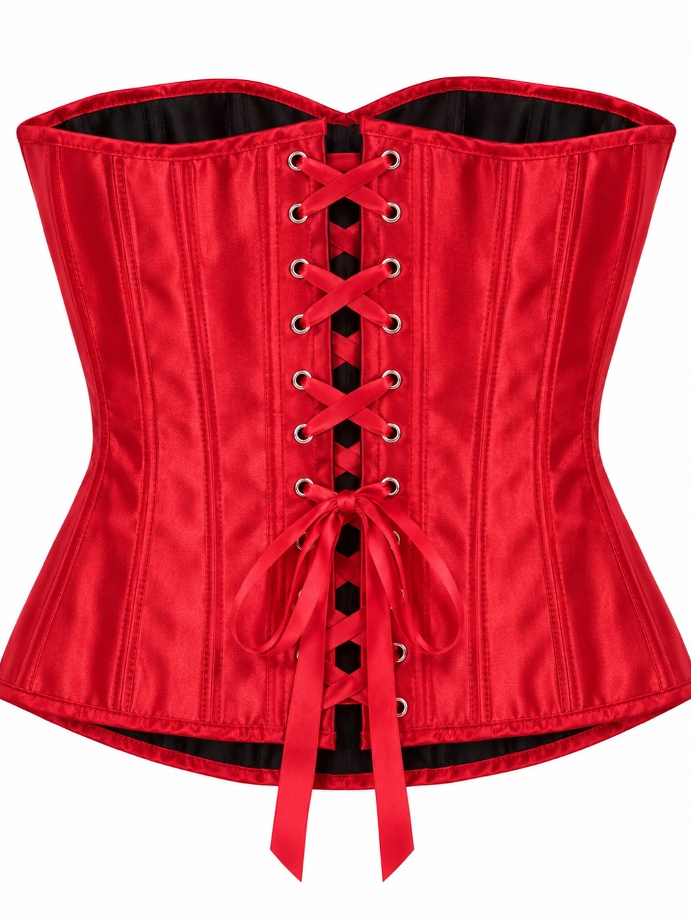 Red Satin Lace-Up Corset Bustier Top Boned 2XL Gothic Burlesque